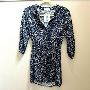 NWT girls designer animal print button down shirt dress, size 10